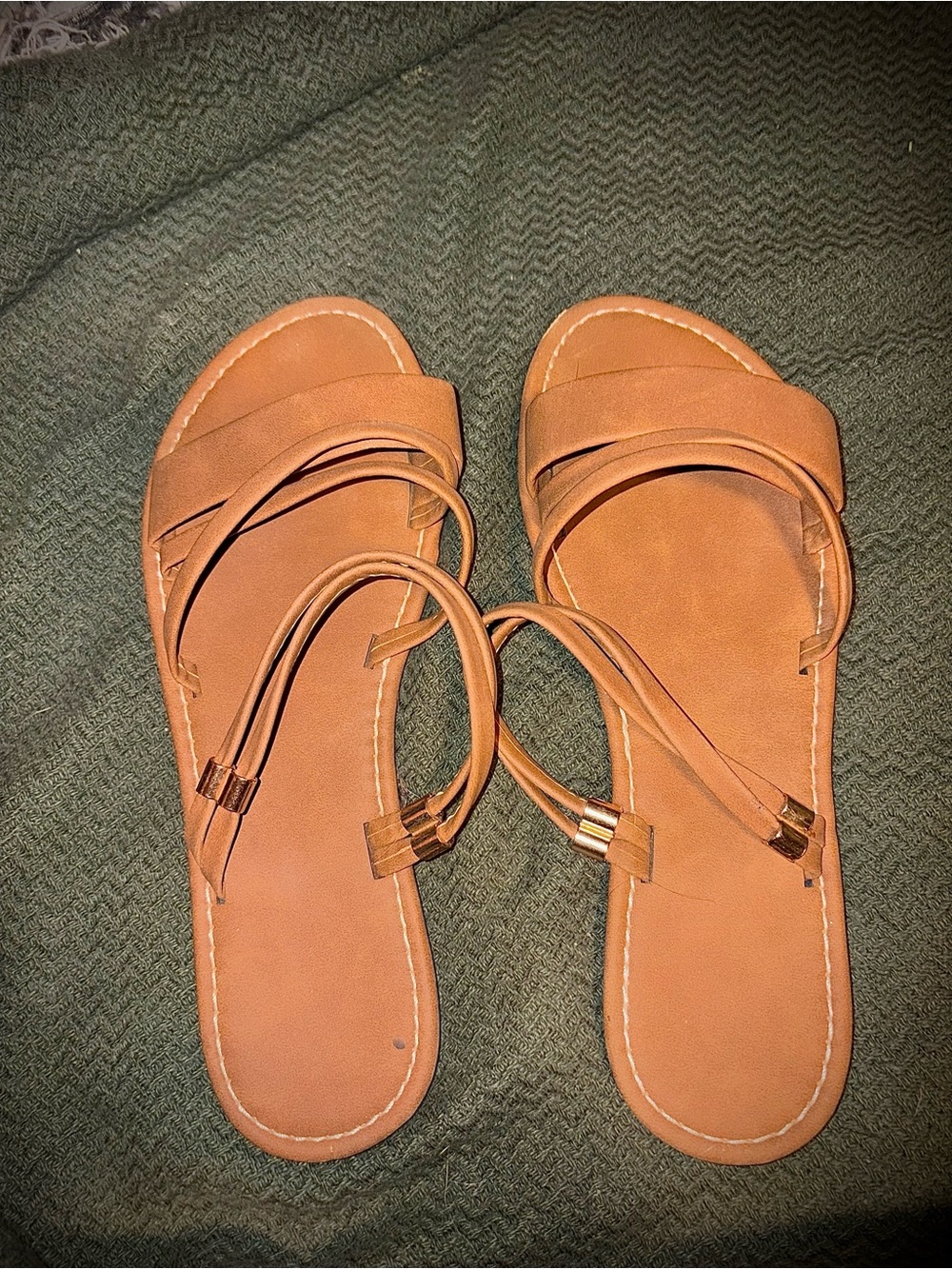 Women's Tan Strappy Slide Sandals